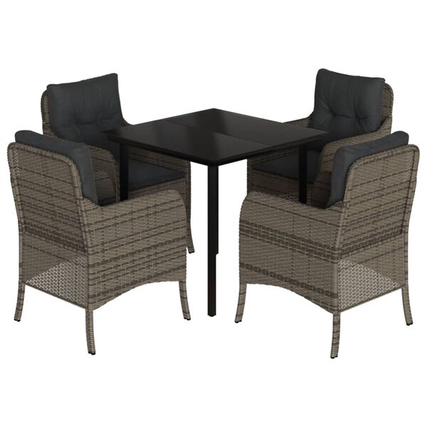 vidaXL spisebordss&aelig;t til haven 5 dele med hynder polyrattan gr&aring;