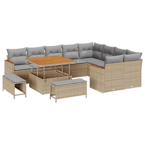 vidaXL Havesofa S&aelig;t 12 pcs Beige polyrattan