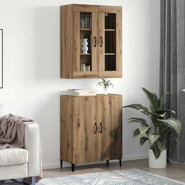 vidaXL Highboard 2 pcs Artisan Egetr&aelig; Konstrueret tr&aelig;