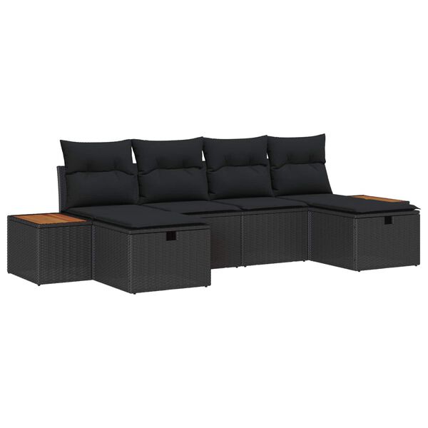 vidaXL Havesofa S&aelig;t med pude 6 pcs Sort 55 x 62 x 69 cm Poly rattan