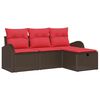 vidaXL Sofa S&aelig;t 4 stk. 4-Antal s&aelig;der Brun og R&oslash;d polyrattan