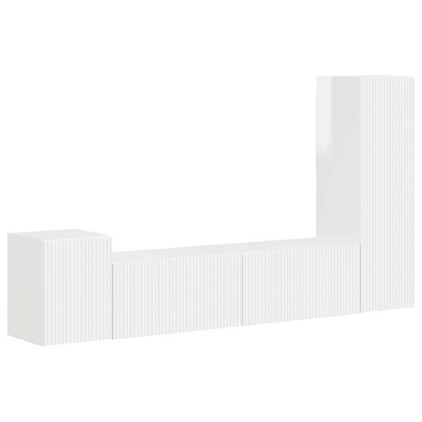 vidaXL TV-m&oslash;bels&aelig;t V&aelig;gmonteret 4 pcs H&oslash;j gloss hvid Konstrueret tr&aelig;