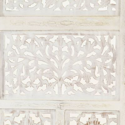 vidaXL 4-panels rumdeler håndskåret 160 x 165 cm massivt mangotræ hvid