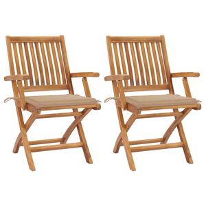 vidaXL Klapstole 2 stk. med beige hynder i massivt teaktr&aelig;