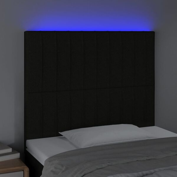 vidaXL sengegavl med LED-lys 100x5x118/128 cm stof sort