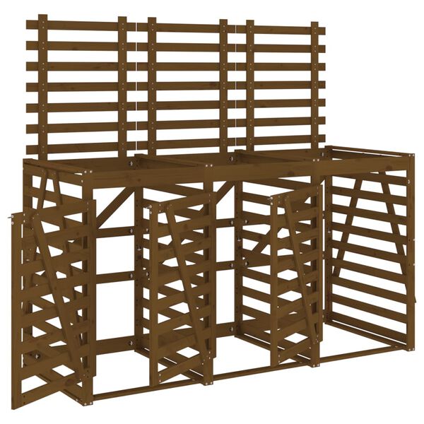 vidaXL tredobbelt skraldespandsskjuler massivt fyrretr&aelig; gyldenbrun