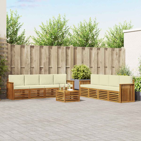 vidaXL Sofas&aelig;t med pude 9 pcs Naturlig og Fl&oslash;de Massivt Akacietr&aelig;