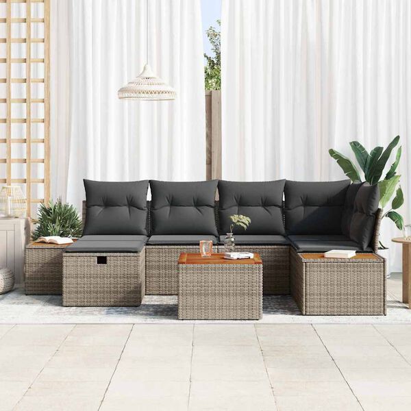 vidaXL Havesofa Sæt med pude 7 pcs Grå 55 x 62 x 69 cm Poly rattan