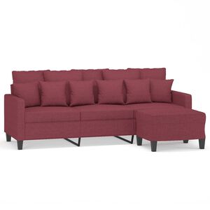 vidaXL 3-personers sofa med fodskammel 180 cm stof Vinr&oslash;d