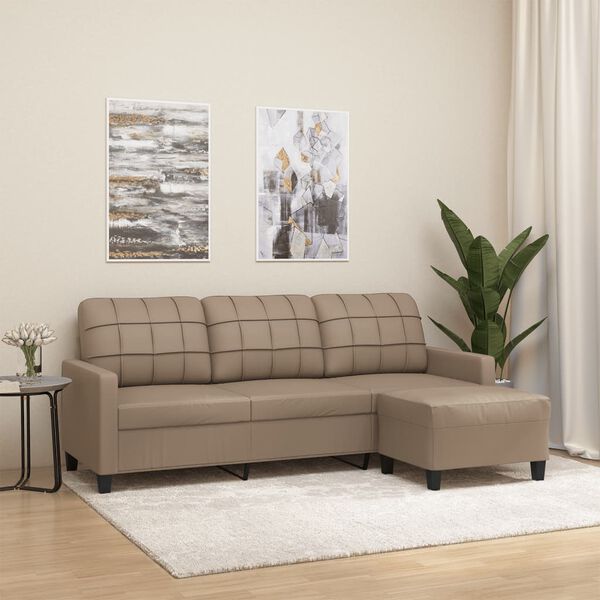 vidaXL 3-personers sofa med fodskammel 180 cm kunstl&aelig;der cappuccino