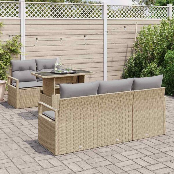 vidaXL Havesofa S&aelig;t med pude med opbevaring 6 pcs Beige Poly rattan
