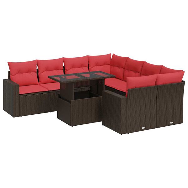 vidaXL sofasæt til haven 9 dele med hynder polyrattan akacietræ brun