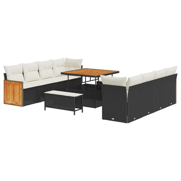 vidaXL Havesofa S&aelig;t med pude 12 pcs Sort og Cream polyrattan
