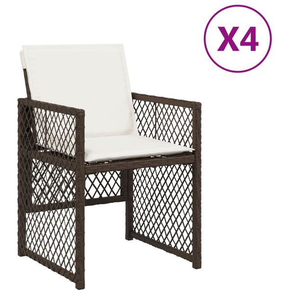 vidaXL havestole 4 stk. med hynder polyrattan brun