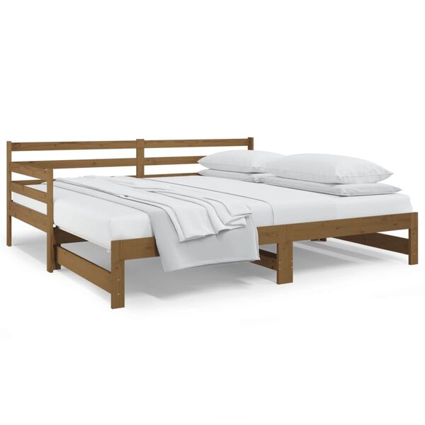 vidaXL daybed med udtr&aelig;k 2x(80x200) cm massivt fyrretr&aelig; gyldenbrun