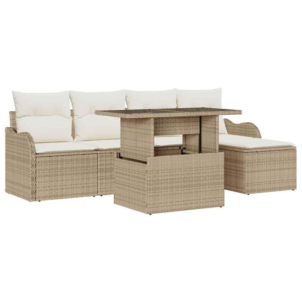 vidaXL Udend&oslash;rs siddes&aelig;t med pude 6 pcs Beige Poly rattan