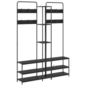 vidaXL Knager&aelig;kke med sko b&aelig;nk Sort eg 143 x 30 x 199,5 cm