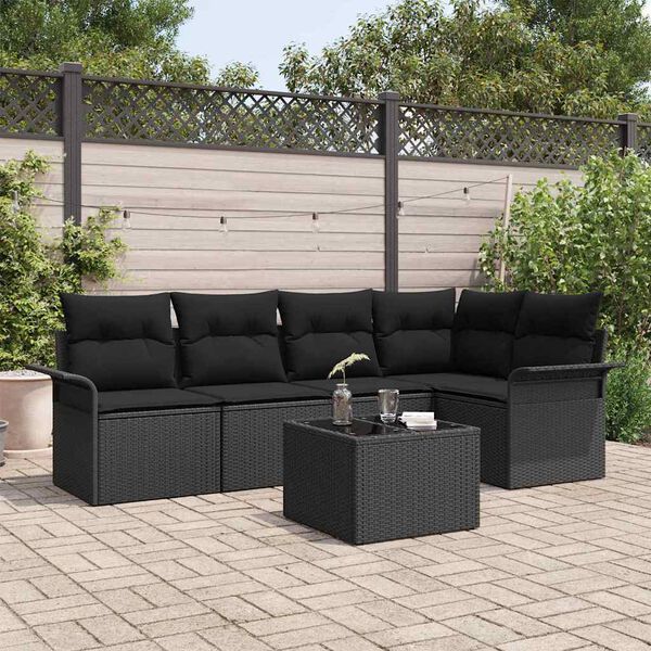 vidaXL Havesofa Sæt med pude med opbevaring 6 pcs Sort Poly rattan