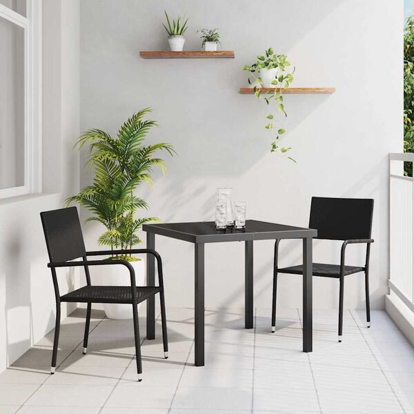 vidaXL Have Spisebordss&aelig;t med pude 3 pcs Sort polyrattan