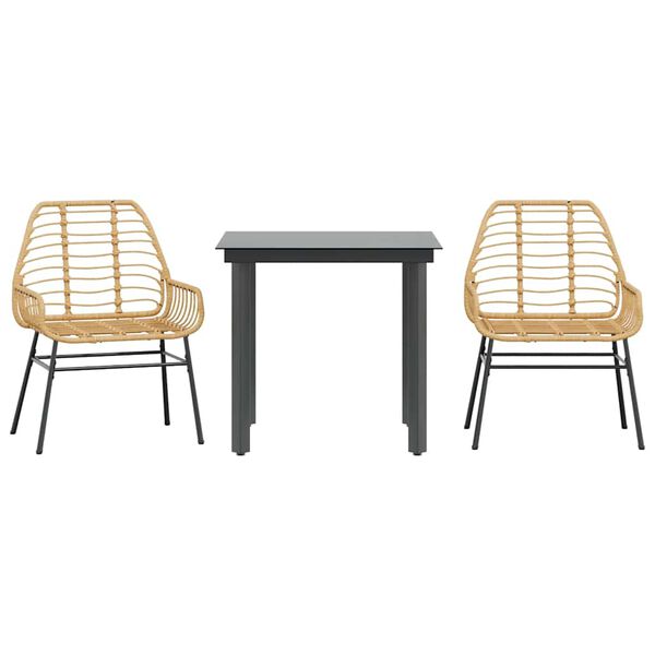 vidaXL 3 dele spisebordss&aelig;t til haven polyrattan glas brun
