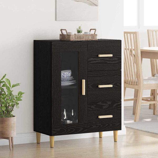 vidaXL Sideboard med skuffe Sort eg 69,5 x 34 x 90 cm Konstrueret tr&aelig;