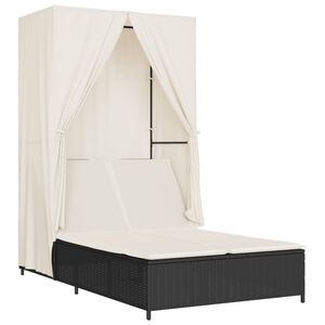vidaXL solseng med tag og gardiner polyrattan sort