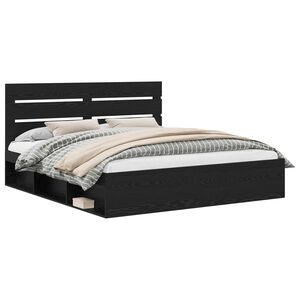 vidaXL Sengestel med hovedg&aelig;rde Sort 200 x 200 cm Massiv fyrretr&aelig;