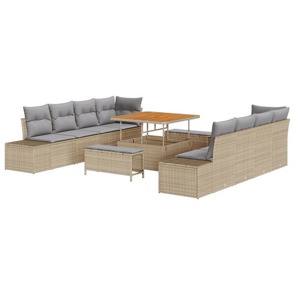 vidaXL Havesofa S&aelig;t med pude med opbevaring 11 pcs Beige Poly rattan