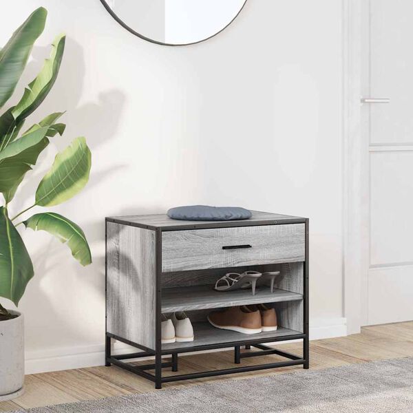 vidaXL skobænk 60x40x53,5 cm konstrueret træ og metal grå sonoma-eg