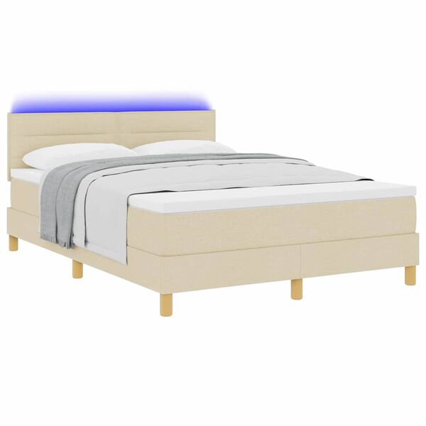 vidaXL LED Box Spring Bed med madras med LED Creme 160 x 200 cm Stof