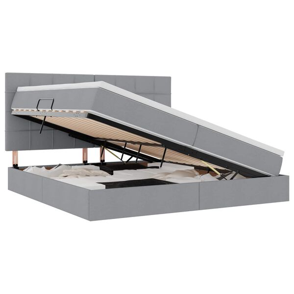 vidaXL Seng med opbevaring og LED Lysegr&aring; 200 x 200 cm Polyester