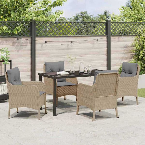 vidaXL Have Spisebordss&aelig;t med pude 5 pcs Beige polyrattan