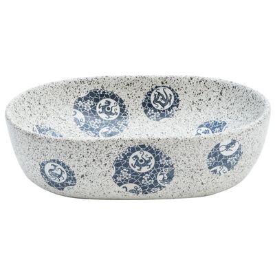 vidaXL håndvask til bordplade 47x33x13 cm oval keramik grå og blå