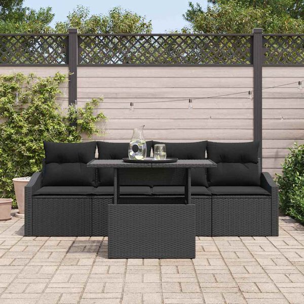 vidaXL Havesofa S&aelig;t med pude 5 pcs Sort polyrattan