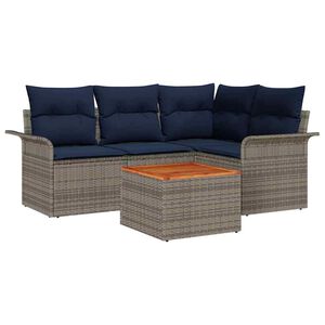 vidaXL Havesofa S&aelig;t 5 stk. 4-Antal s&aelig;der Gr&aring; og Marinebl&aring; polyrattan