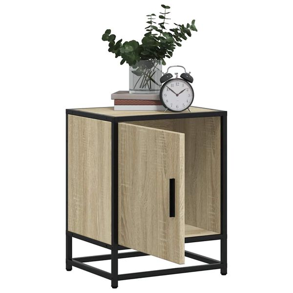 vidaXL sengeborde 2 stk. 40x31x50cm konstrueret tr&aelig; og metal sonoma-eg