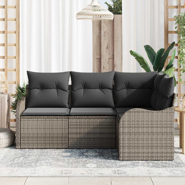 vidaXL Havesofa S&aelig;t med pude med opbevaring 4 pcs Gr&aring; Poly rattan