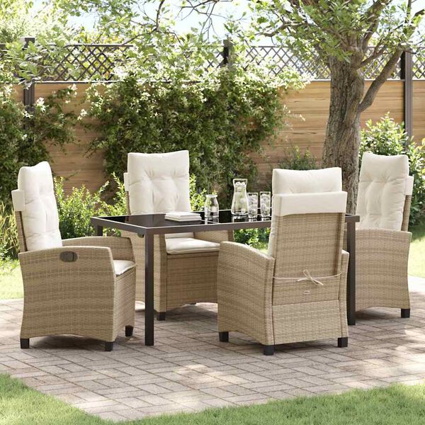 vidaXL Have Spisebordss&aelig;t med pude 5 pcs Beige polyrattan