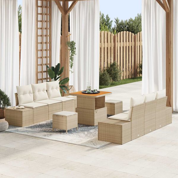 vidaXL Havesofa S&aelig;t med pude med opbevaring 9 pcs Beige Poly rattan