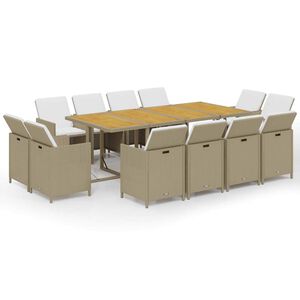 vidaXL spisebordss&aelig;t til haven 13 dele med hynder polyrattan beige