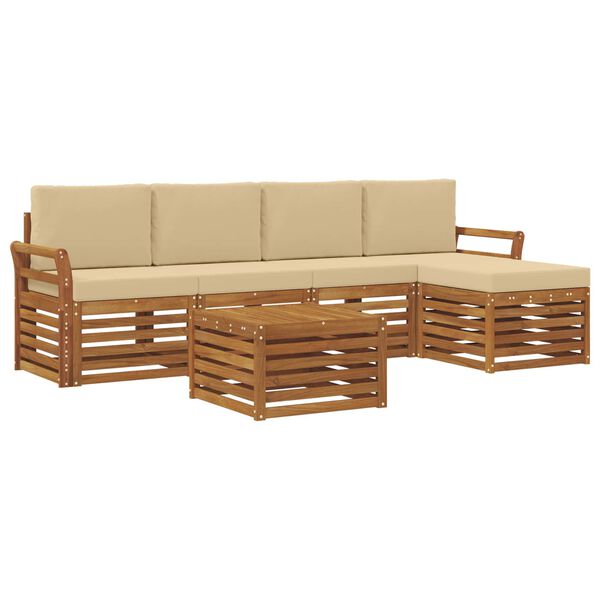 vidaXL Udend&oslash;rs sofagruppe 6 pcs Naturlig og Beige Massivt Akacietr&aelig;