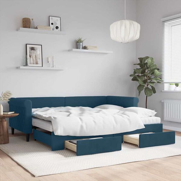 vidaXL daybed med udtr&aelig;k og skuffer 90x200 cm velour bl&aring;