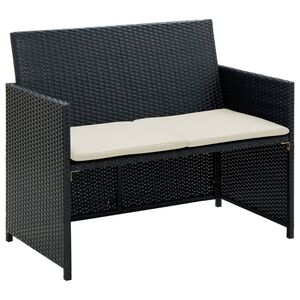 vidaXL 2-personers havesofa med hynder sort polyrattan