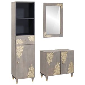 vidaXL Badev&aelig;relsesskabs&aelig;t med skuffe 3 pcs Gr&aring; Massivt mangotr&aelig;