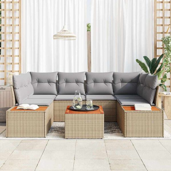 vidaXL Havesofa S&aelig;t med pude 7 pcs Beige Poly rattan
