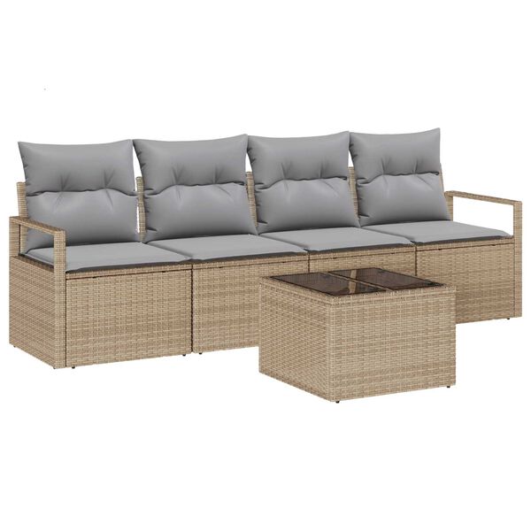 vidaXL Sofa S&aelig;t med pude med opbevaring 5 pcs Beige og gr&aring; polyrattan