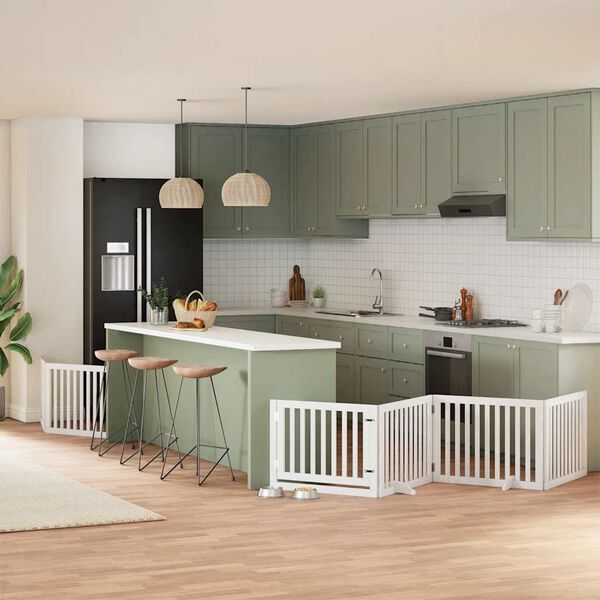 vidaXL hundel&aring;ge med d&oslash;r 8 paneler 640 cm foldbar poppeltr&aelig; hvid