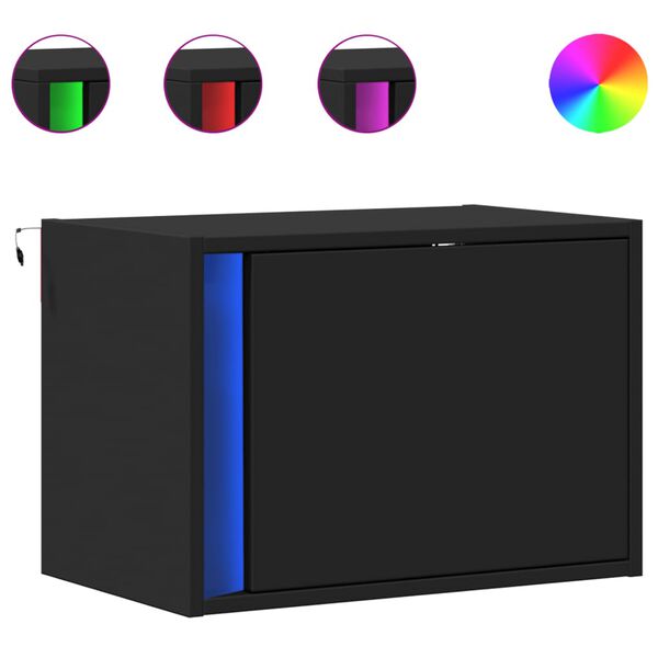 vidaxL væghængte sengeborde 2 stk. med LED-lys sort