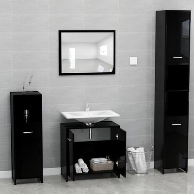 vidaXL møbelsæt til badeværelse konstrueret træ sort højglans