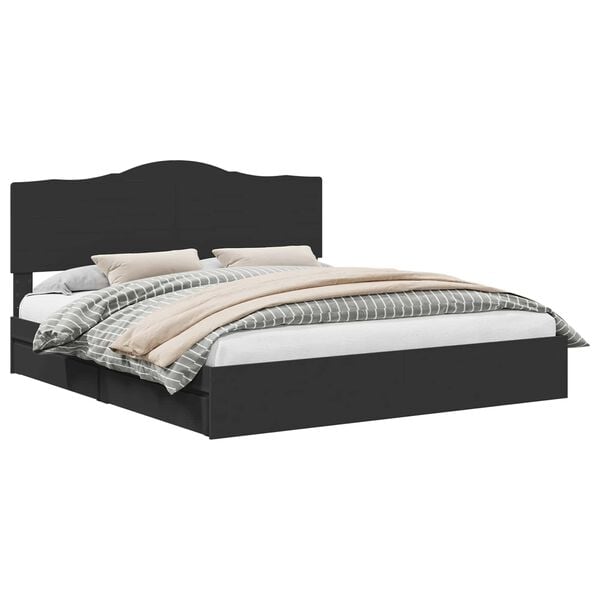 vidaXL Opbevaringsseng med skuffe Sort 200 x 200 cm Konstrueret tr&aelig;